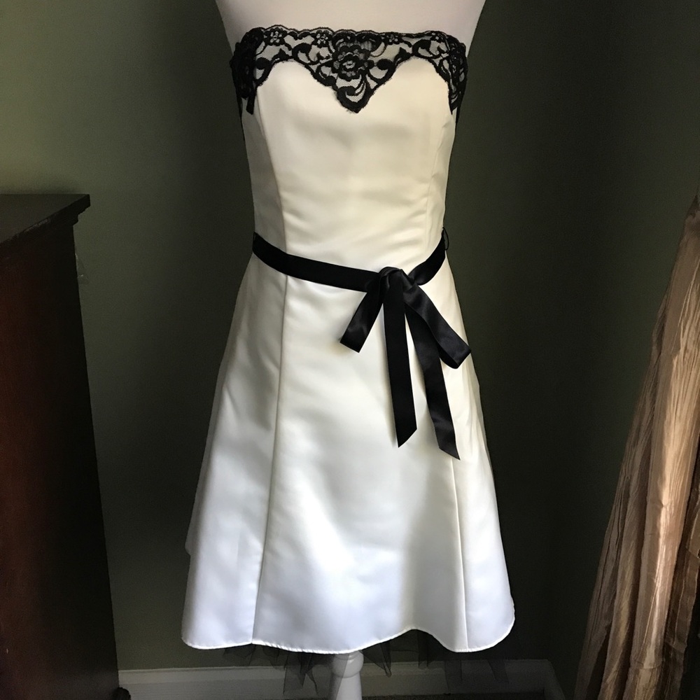 Jessica McClintock white dress with black lace